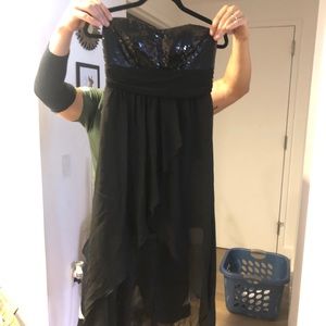 High low strapless dress